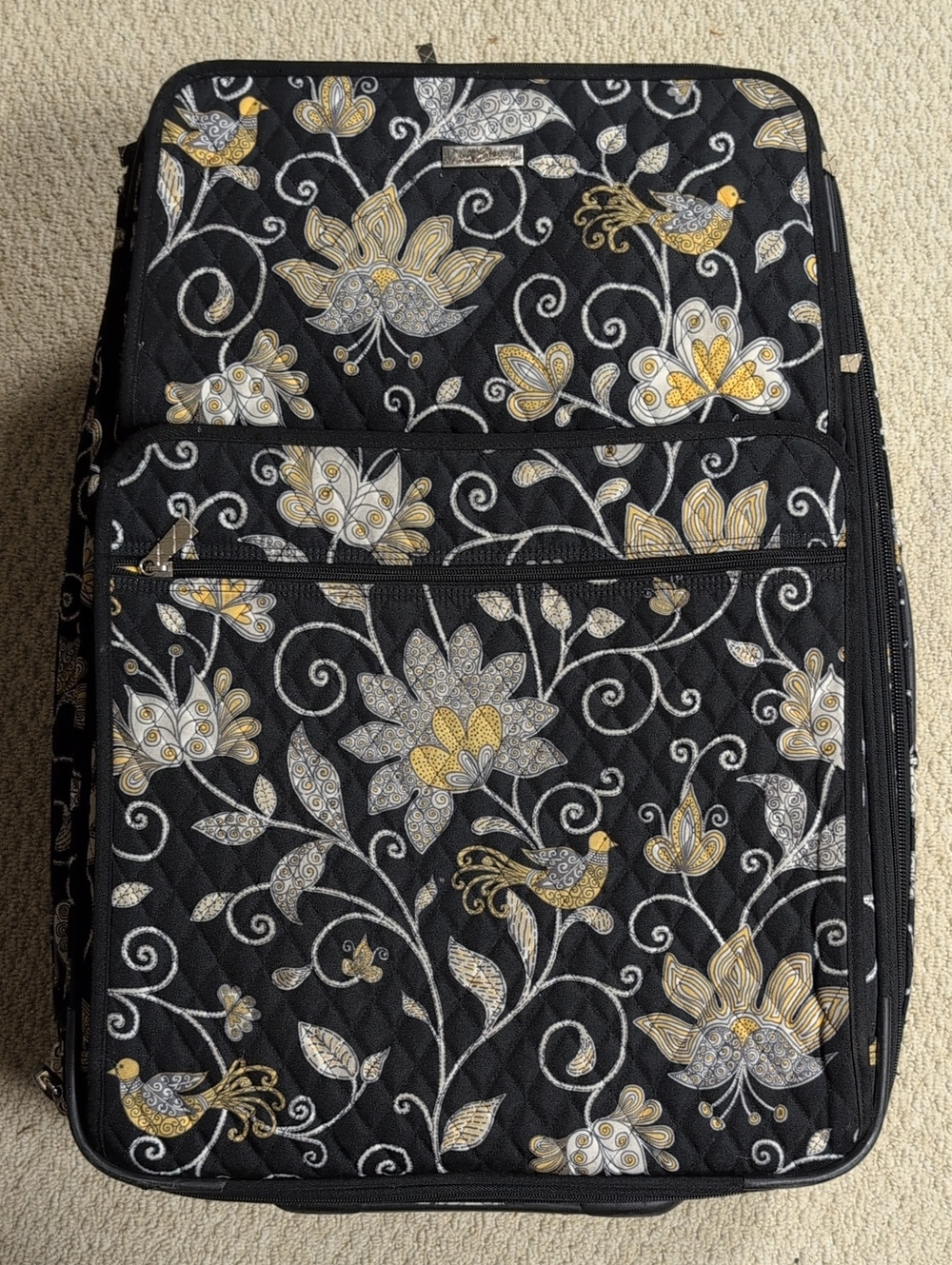 Vintage Vera Bradley Black Quilted Suitcase In Yellow Bird Print